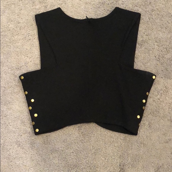 Black with Gold Studs crop top - Picture 2 of 2